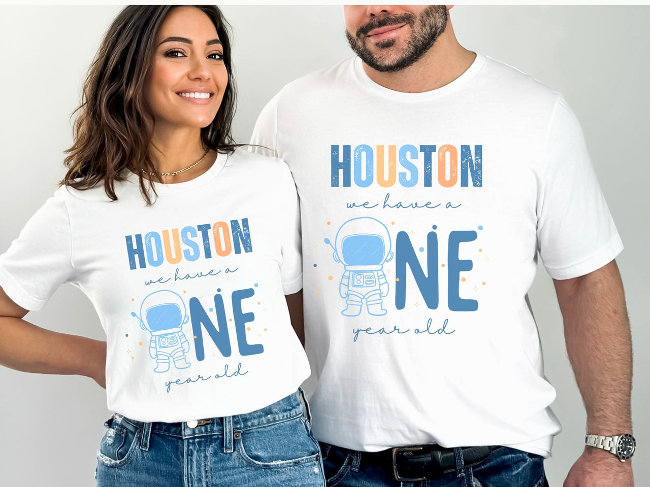 Retro Houston We Have a One Year Old - Space Theme Tshirt
