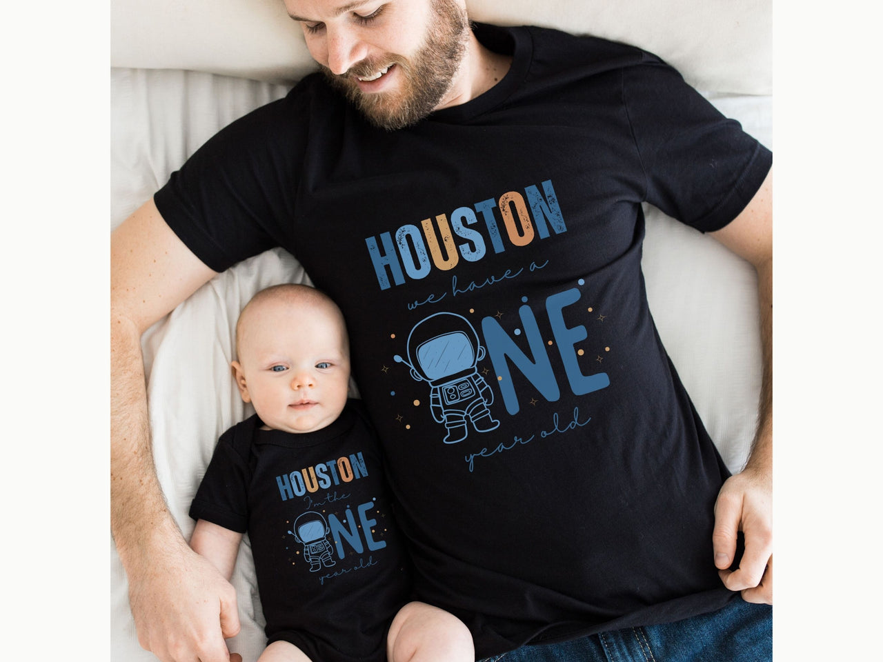 Retro Houston We Have a One Year Old - Space Theme Tshirt