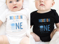 Retro Houston We Have a One Year Old - Space Theme Tshirt