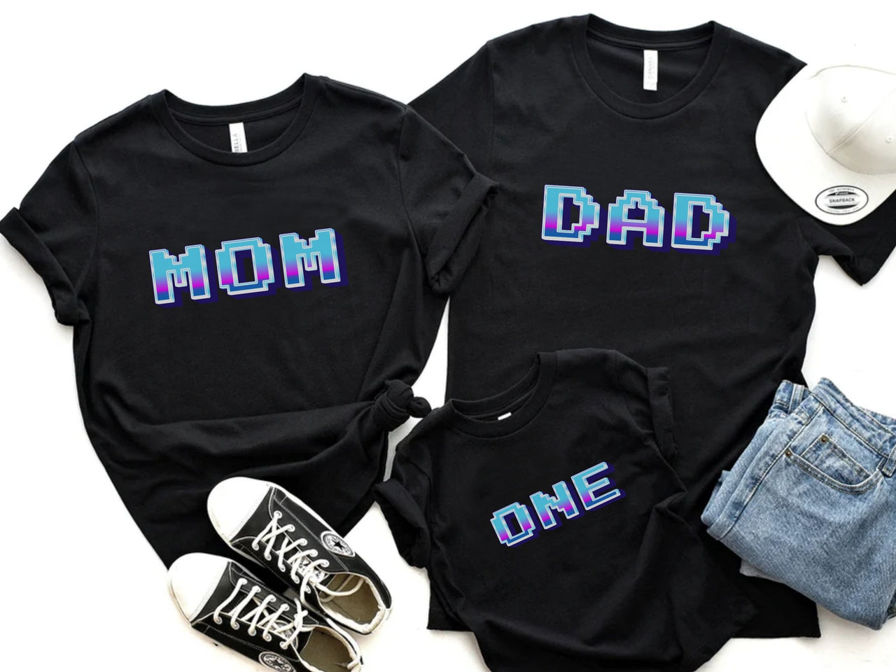Retro Cosmic Family Matching First Birthday Shirts