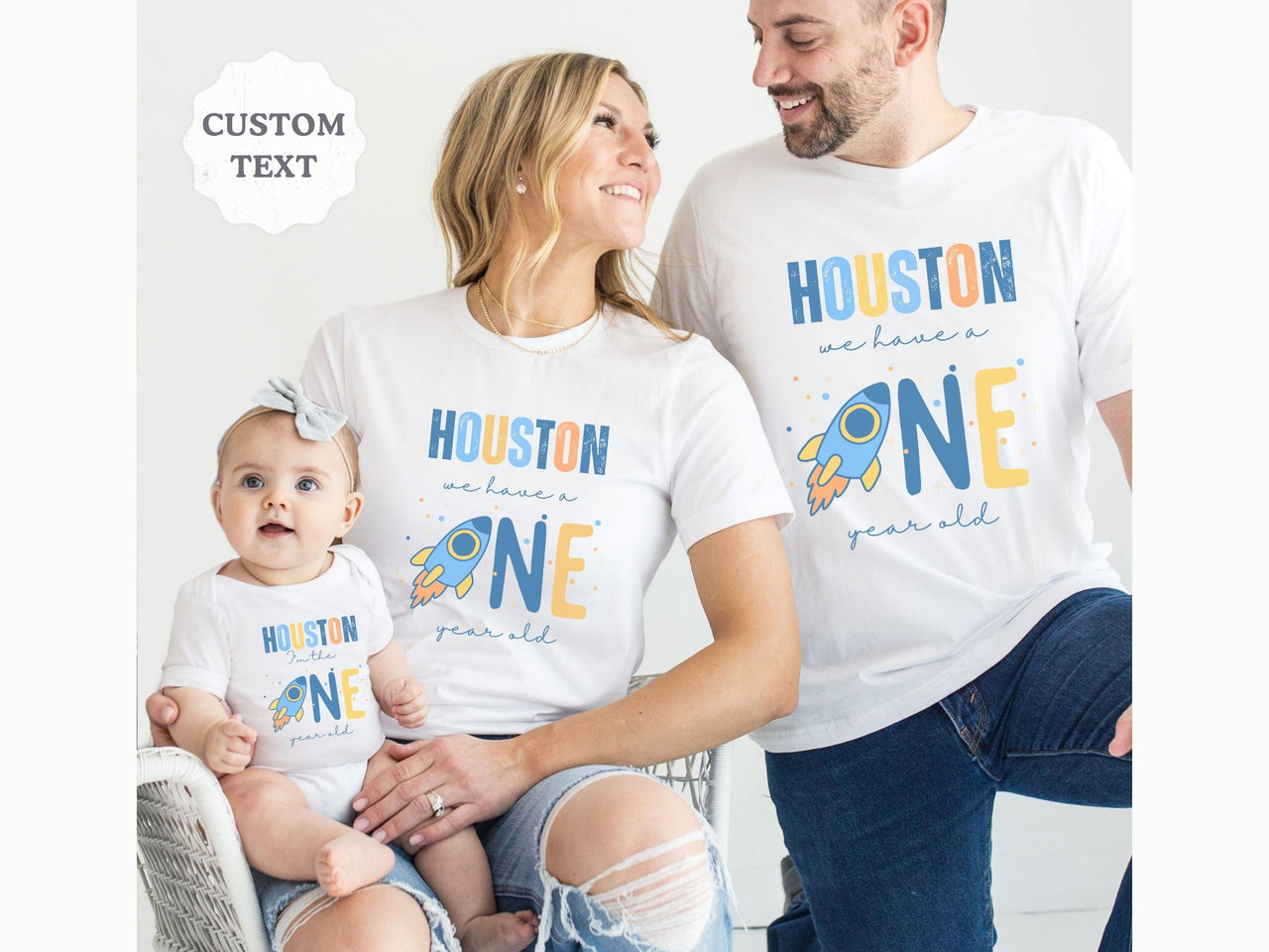 Colorful Houston 1st Birthday Family Matching Shirt