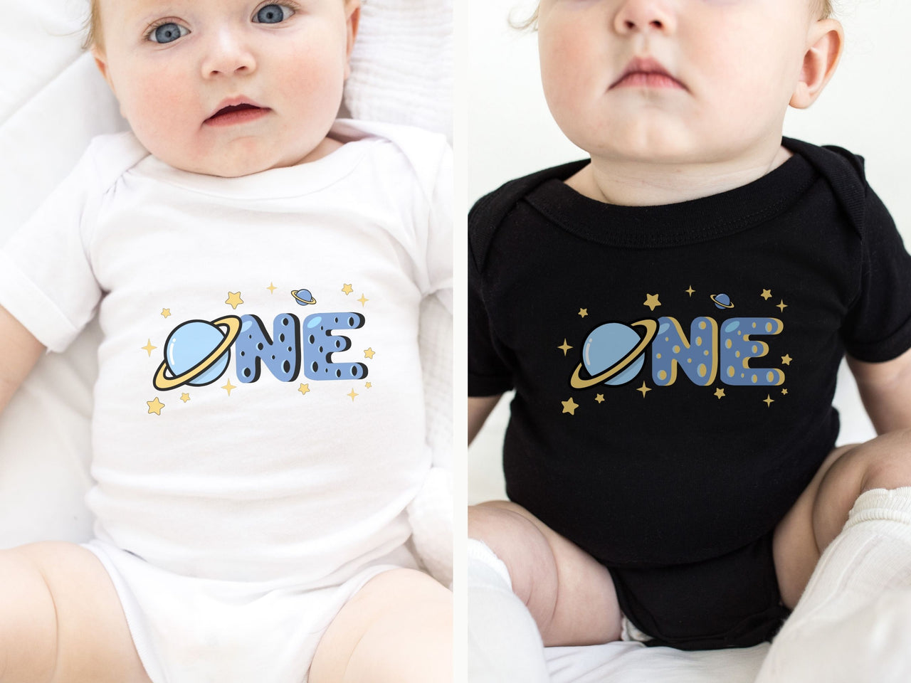 Planet Theme First Birthday Shirts with Moon Letters