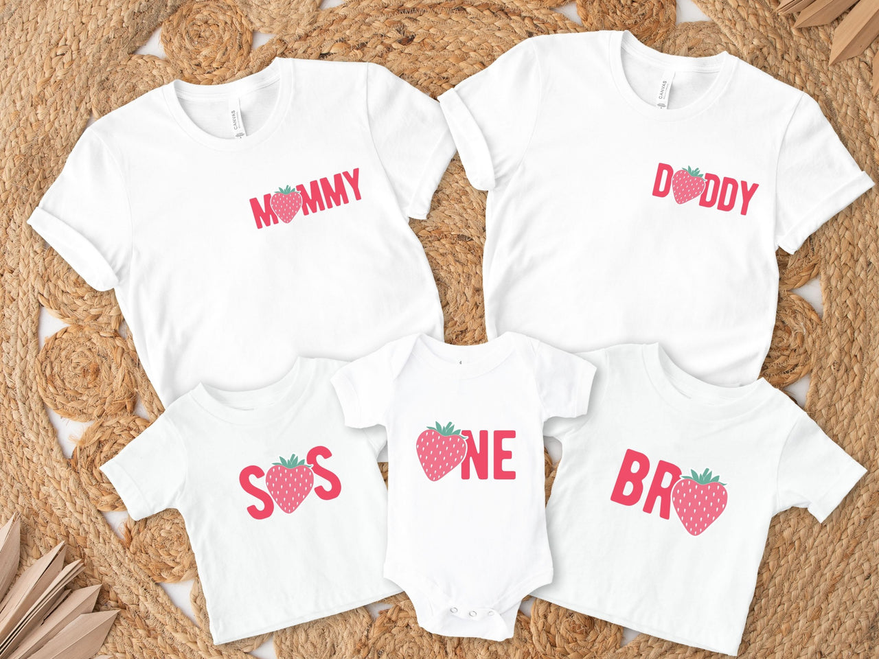 Strawberry Theme First Birthday Matching Family Shirts