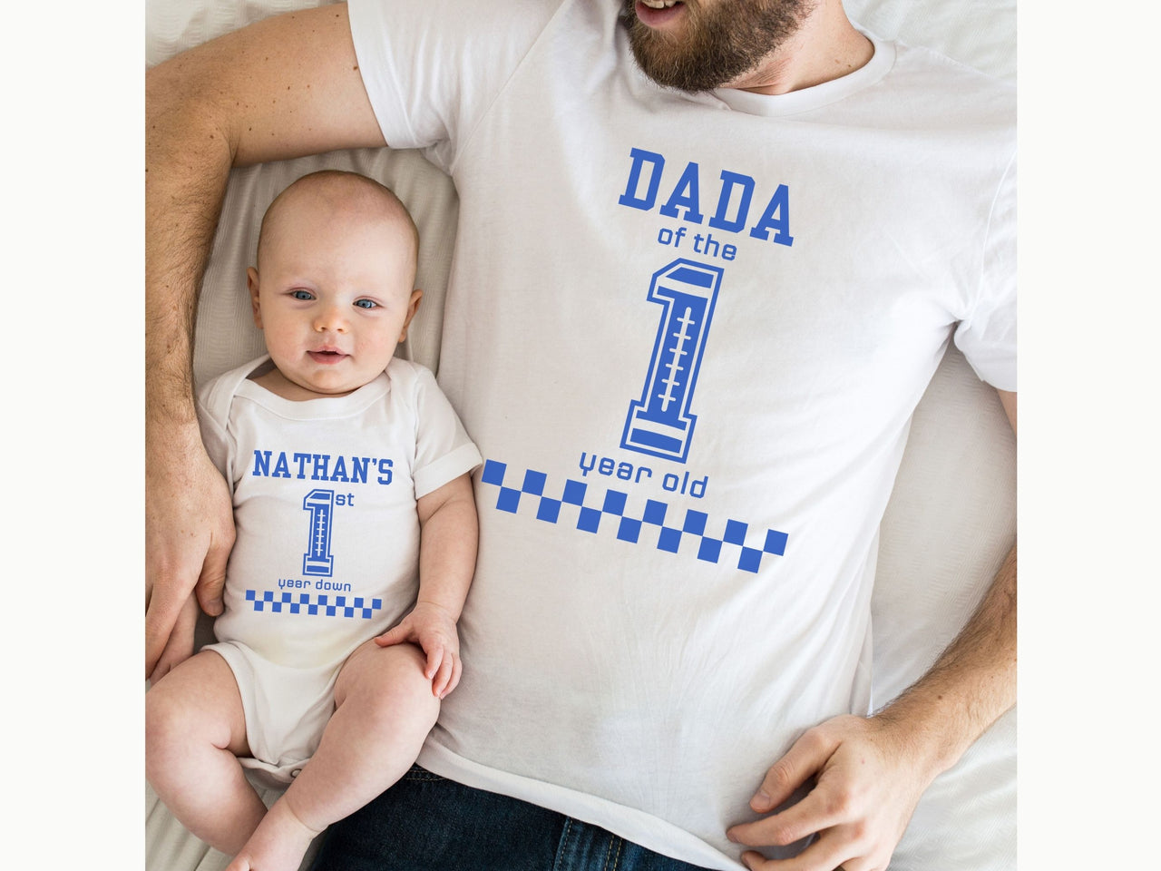Personalized 1st Year Down Shirt – Blue Varsity Game Day Design