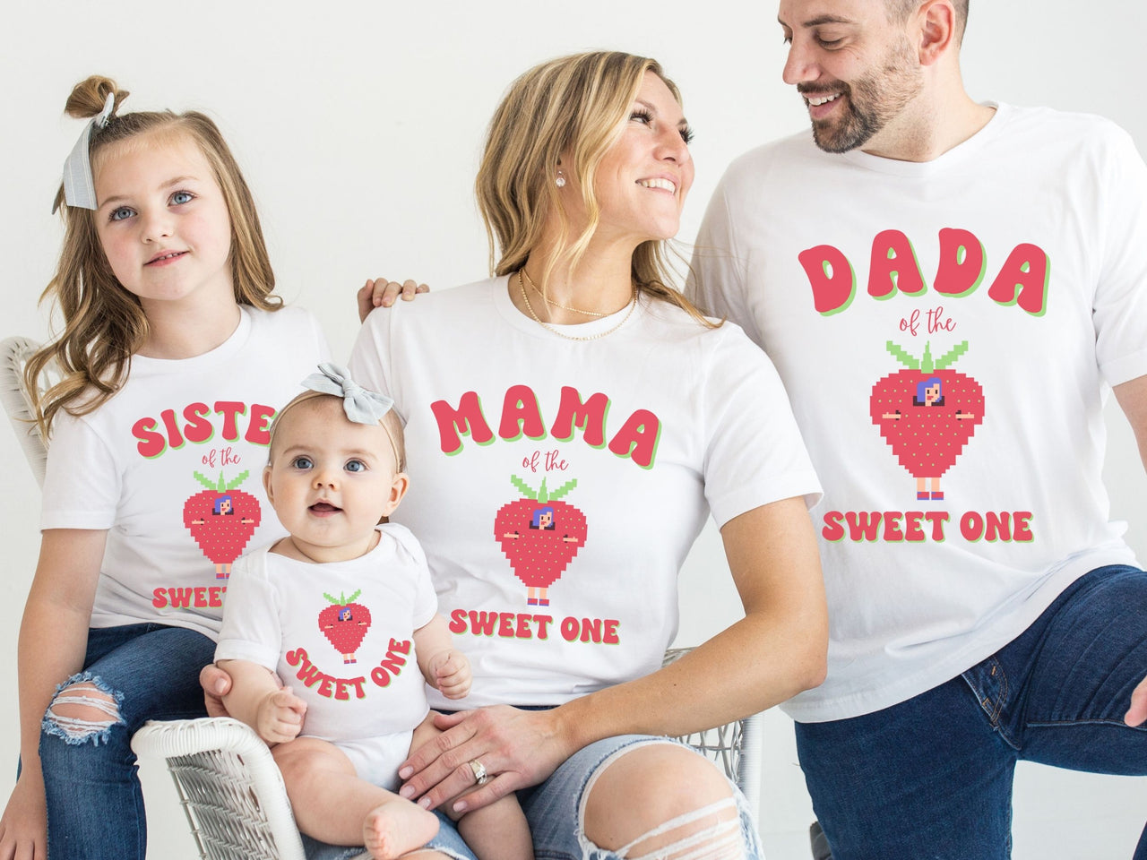 Cute Retro Strawberry First Birthday Shirts
