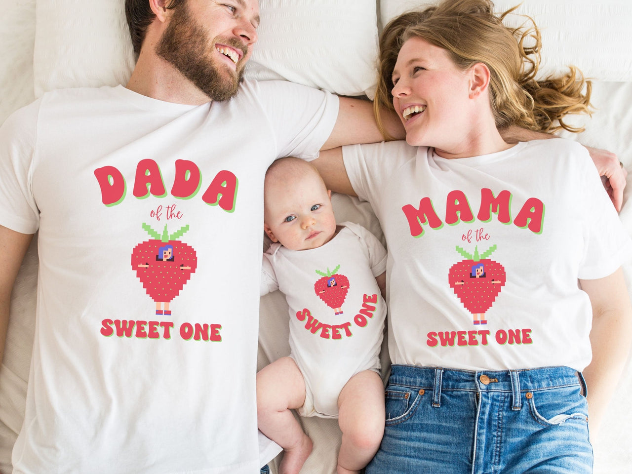 Cute Retro Strawberry First Birthday Shirts