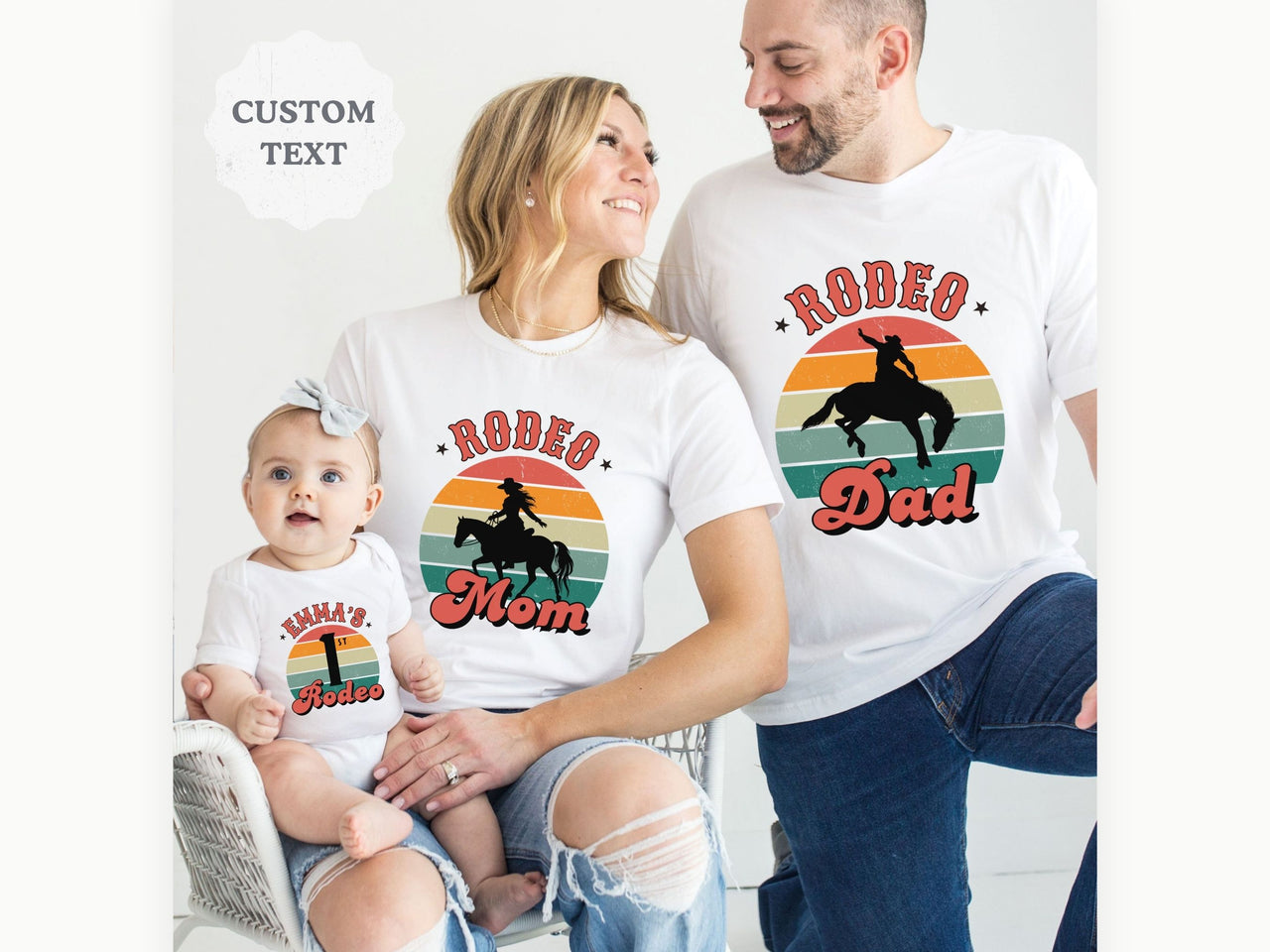 Personalized Retro Rodeo Theme Family Matching Birthday Tees
