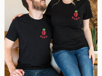 Pixelated Strawberry Pocket Design Birthday Shirt