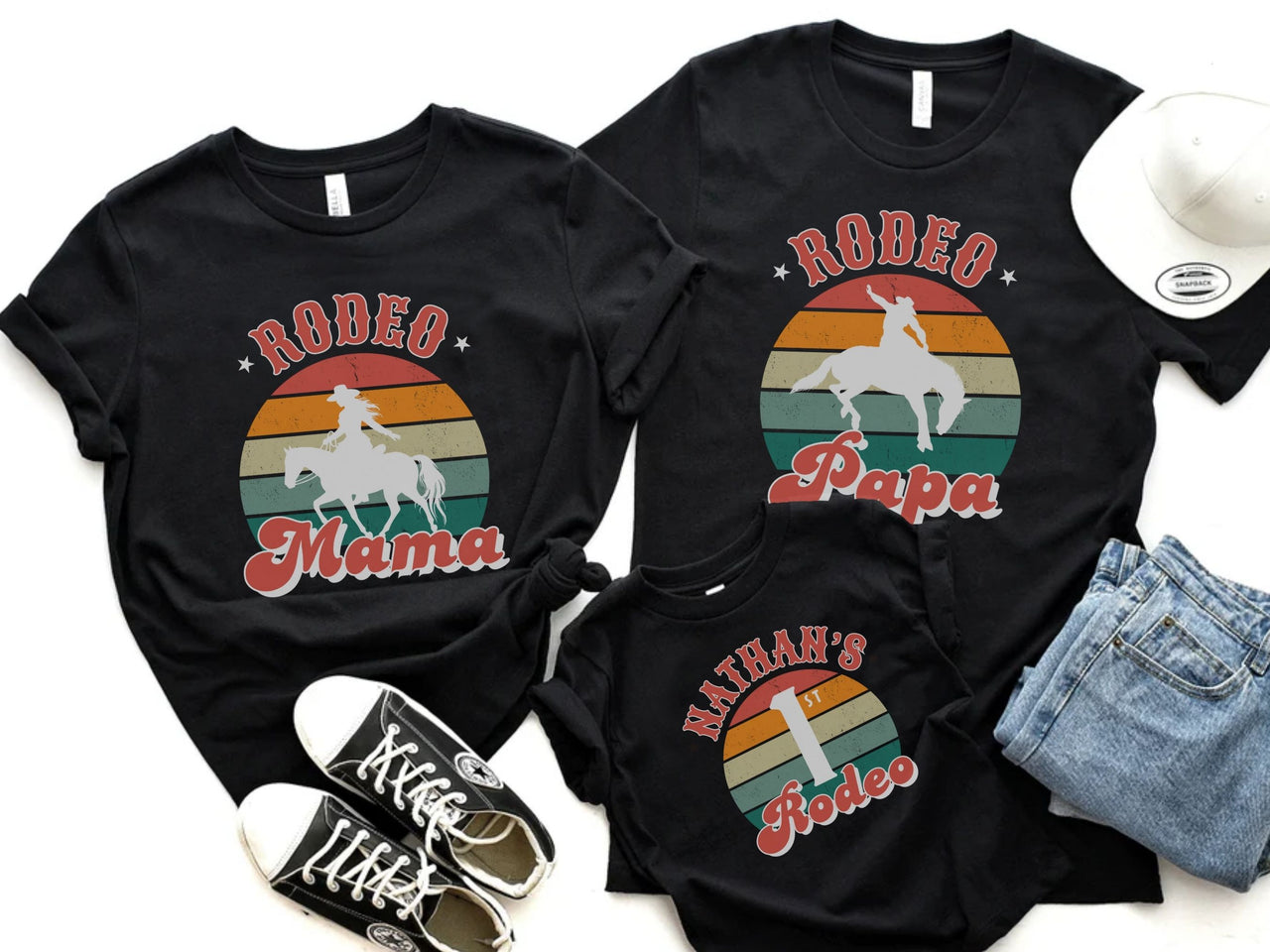 Personalized Retro Rodeo Theme Family Matching Birthday Tees