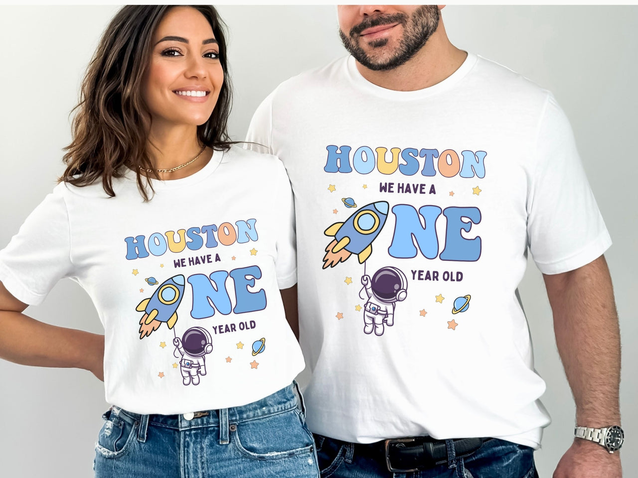 Hanging Astronaut - Space Theme 1st Birthday Tees