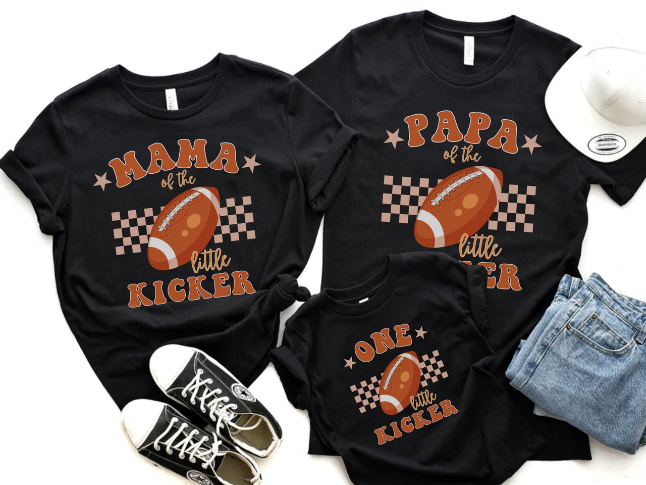 One Little Kicker Football Theme Family Matching Shirts