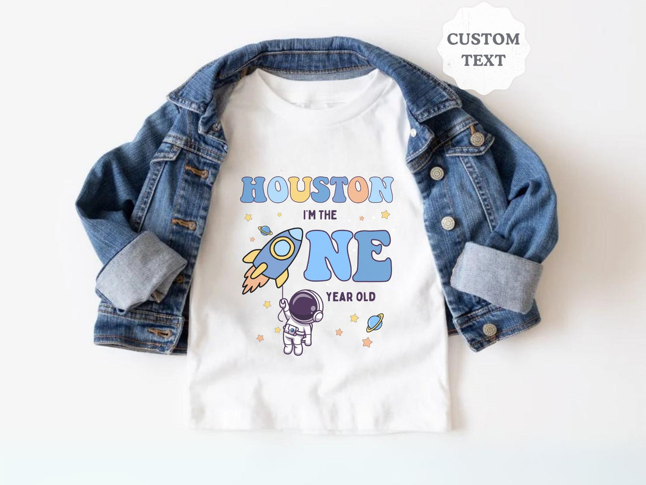 Hanging Astronaut - Space Theme 1st Birthday Tees