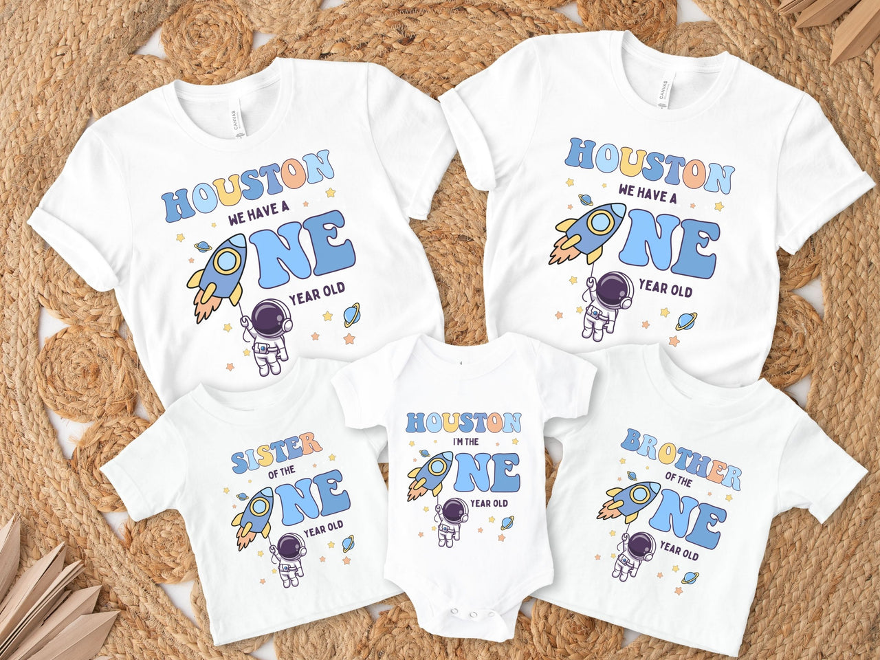 Hanging Astronaut - Space Theme 1st Birthday Tees