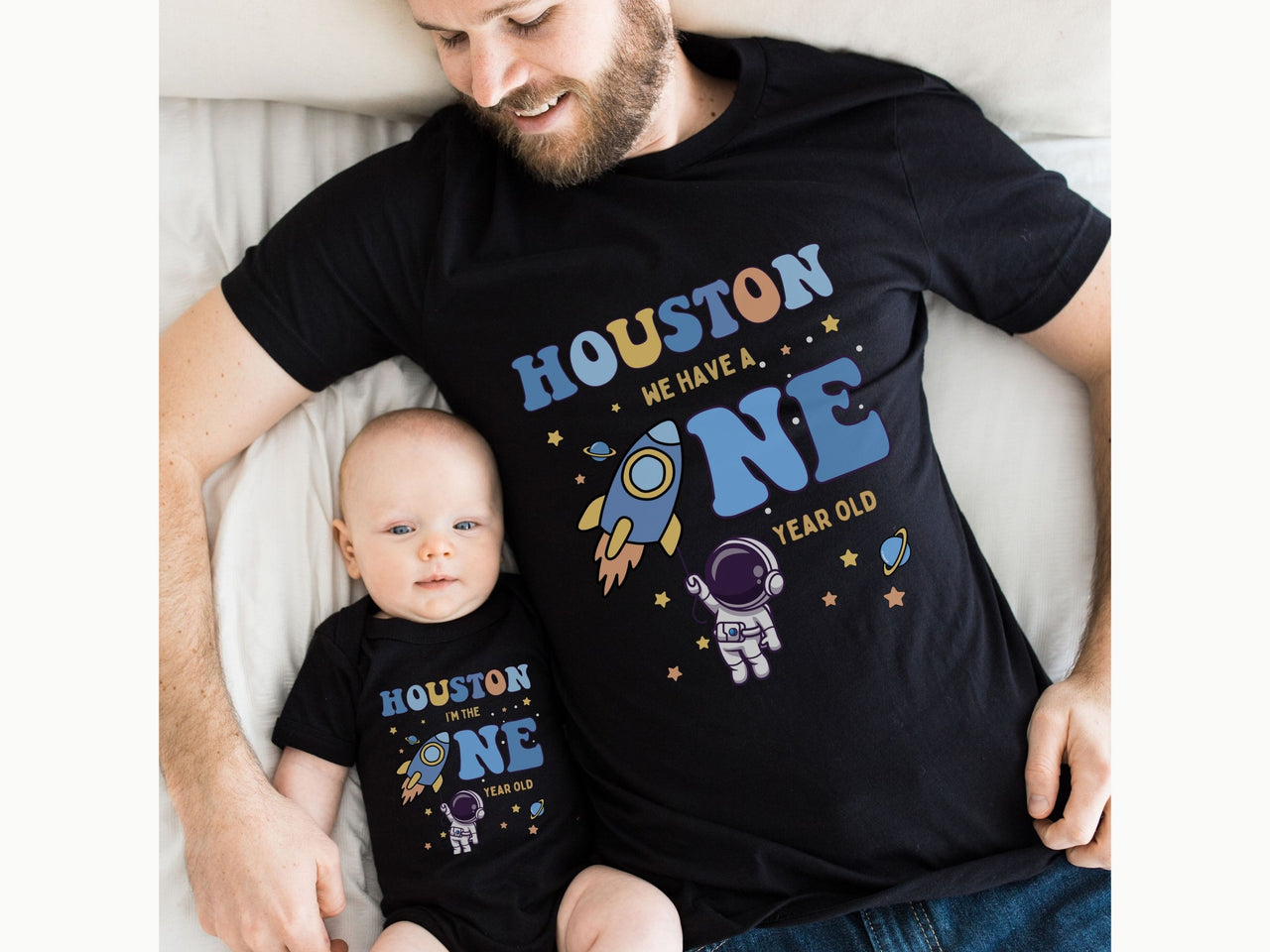 Hanging Astronaut - Space Theme 1st Birthday Tees
