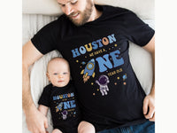 Hanging Astronaut - Space Theme 1st Birthday Tees