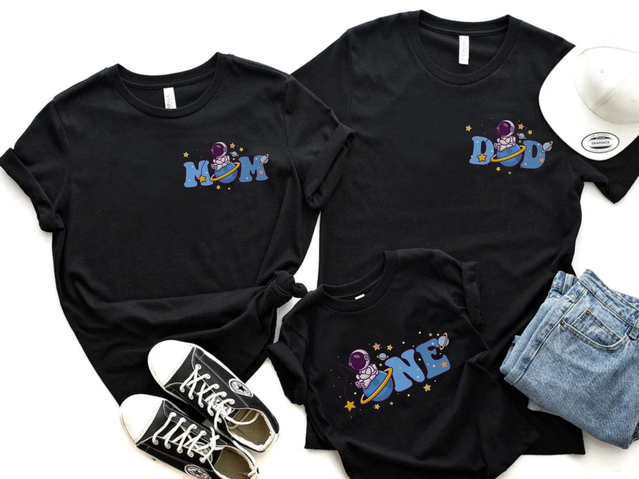 Astronaut Fishing - Pocket Design - Mama Dada Matching Shirts