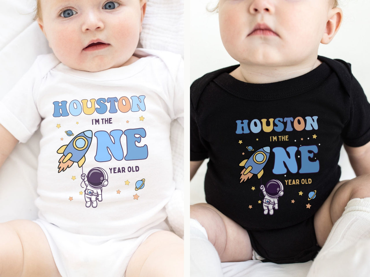 Hanging Astronaut - Space Theme 1st Birthday Tees
