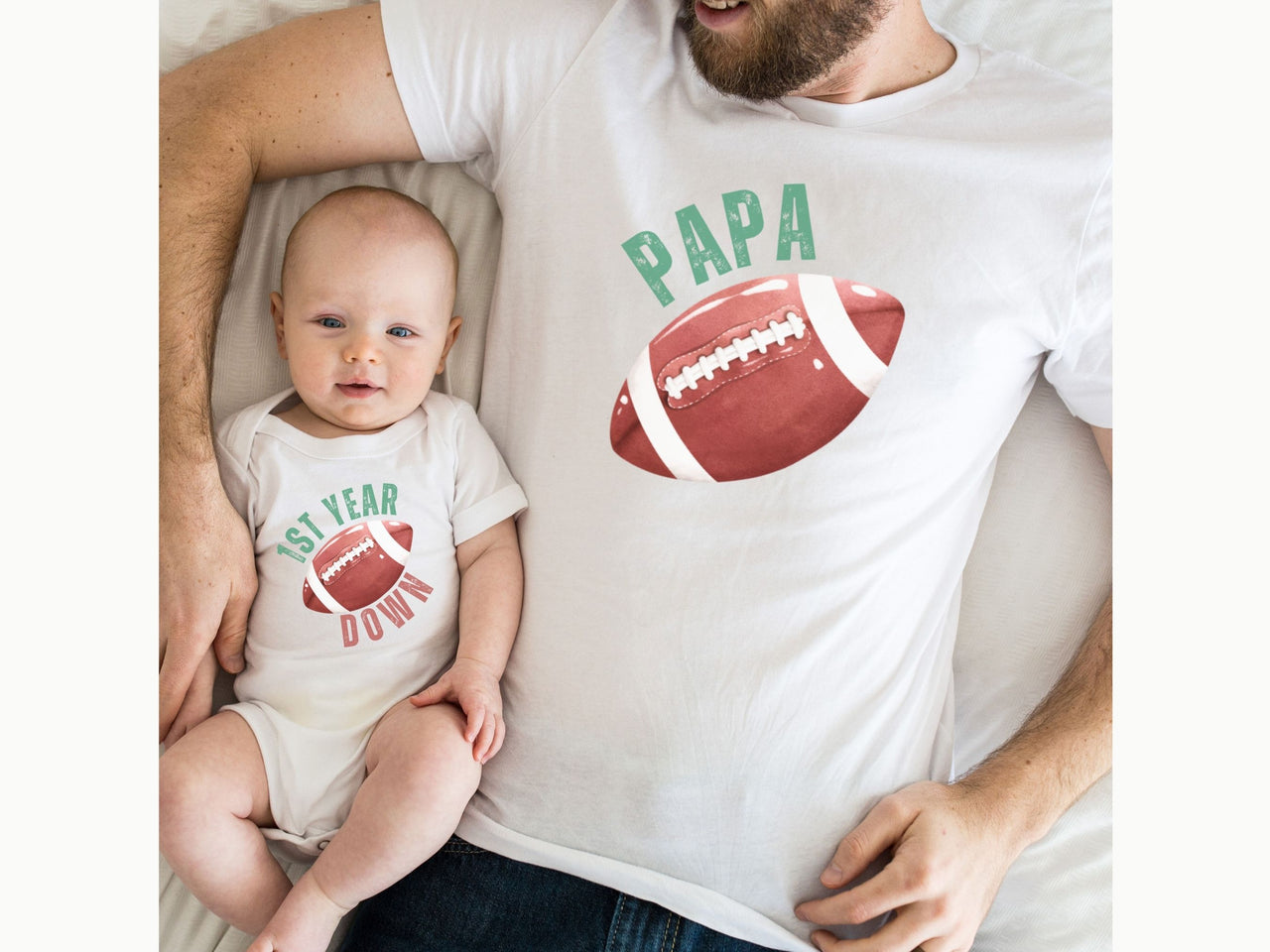 1st Year Down Football Birthday Shirt – Curved Text Design