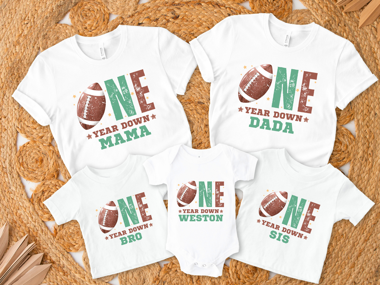 Personalized One Year Down - Football First Birthday Shirt