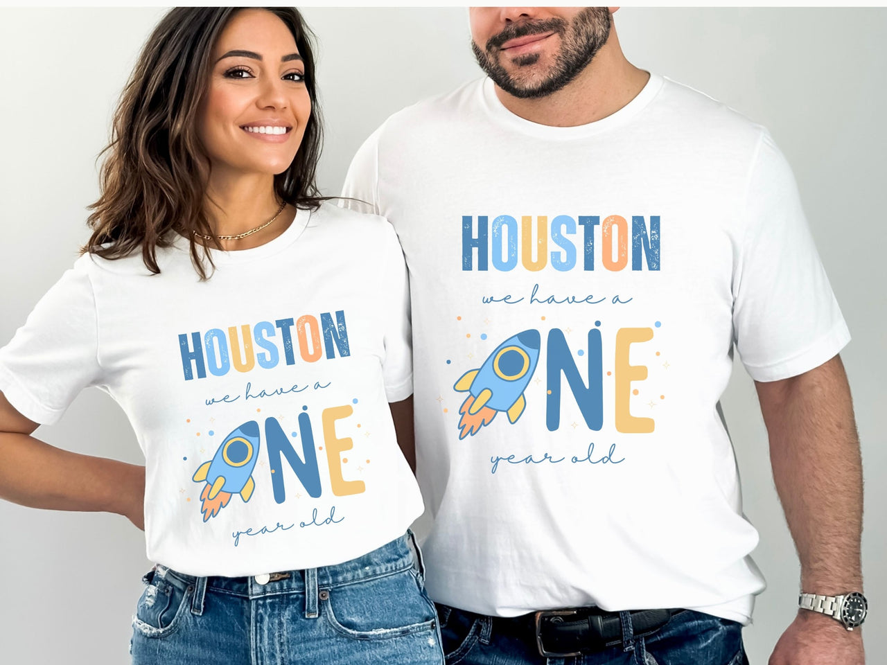 Colorful Houston 1st Birthday Family Matching Shirt
