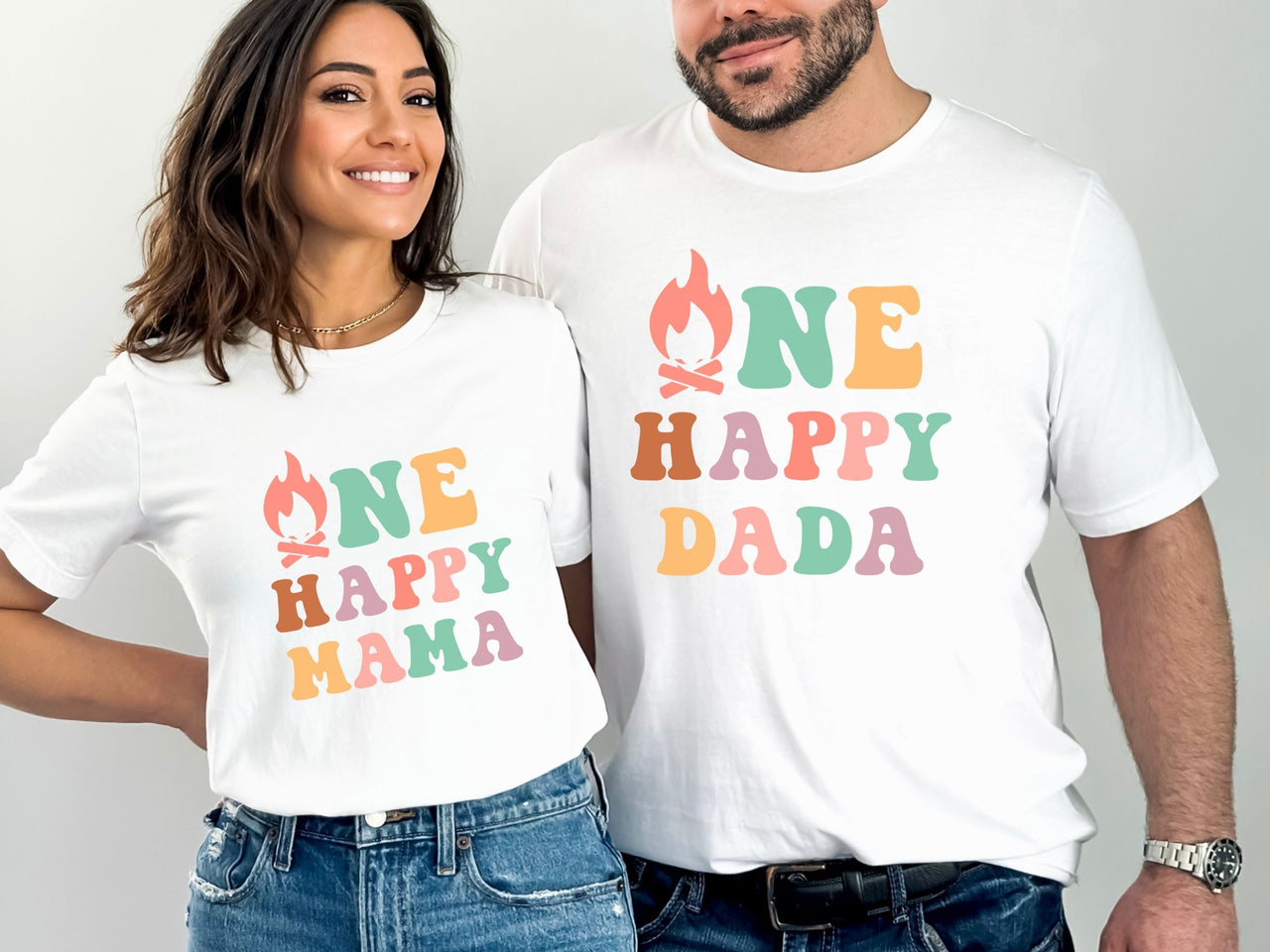 Colorful Campfire Happy Camper Shirts - 1st Birthday