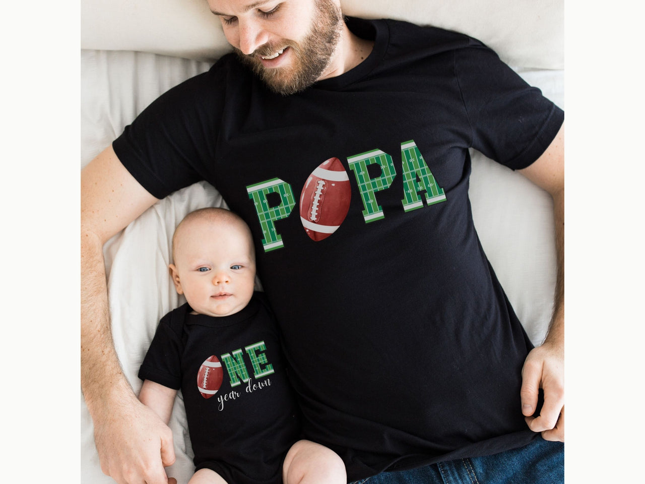 First Year Down Football Birthday Shirt – Green Field Design