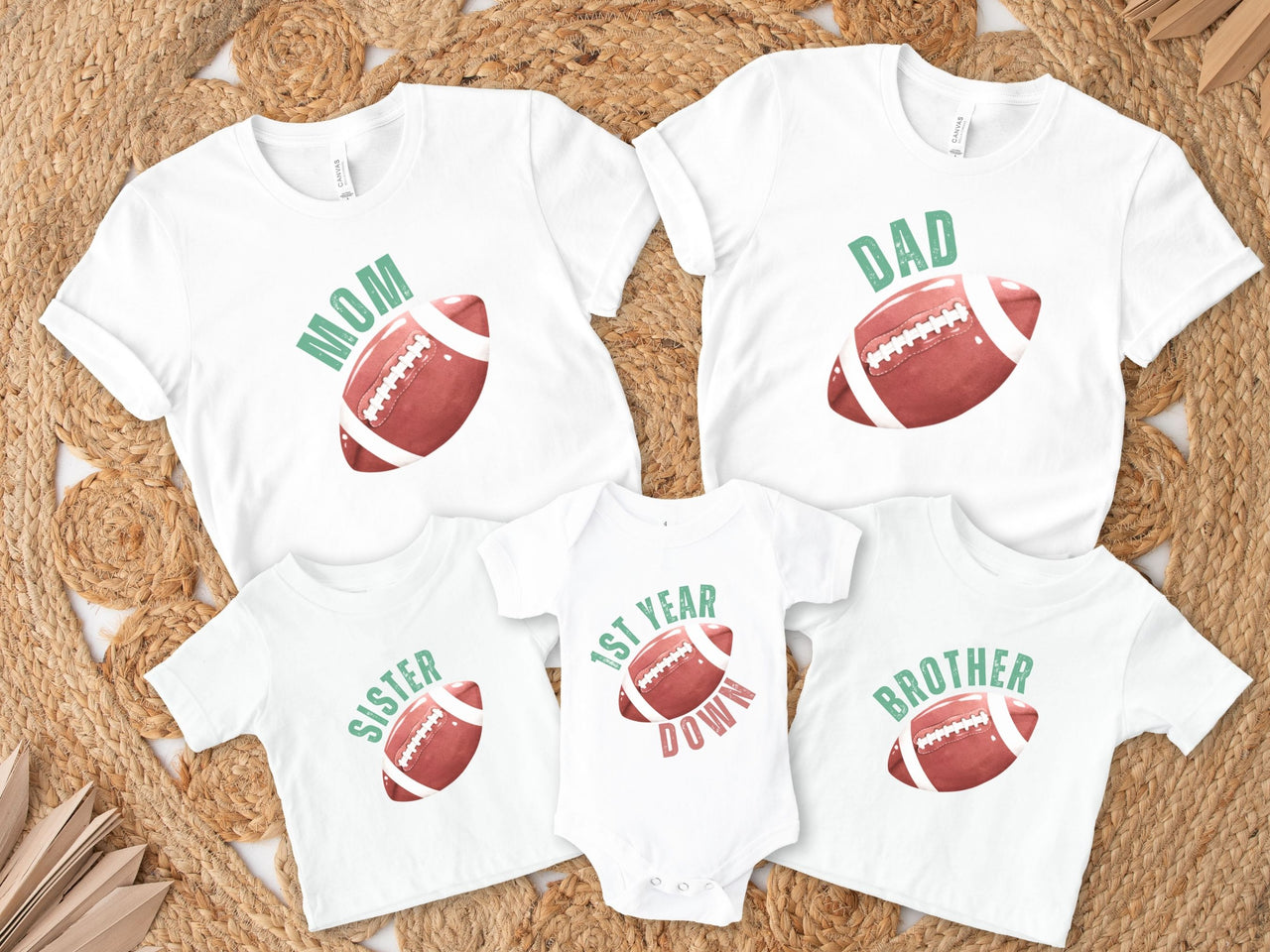1st Year Down Football Birthday Shirt – Curved Text Design