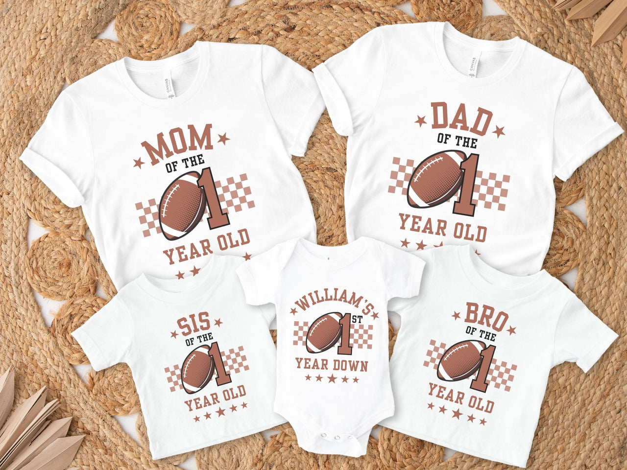 Personalized 1st Year Down Birthday Shirt – Football & Checkered Design