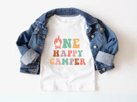 Colorful Campfire Happy Camper Shirts - 1st Birthday