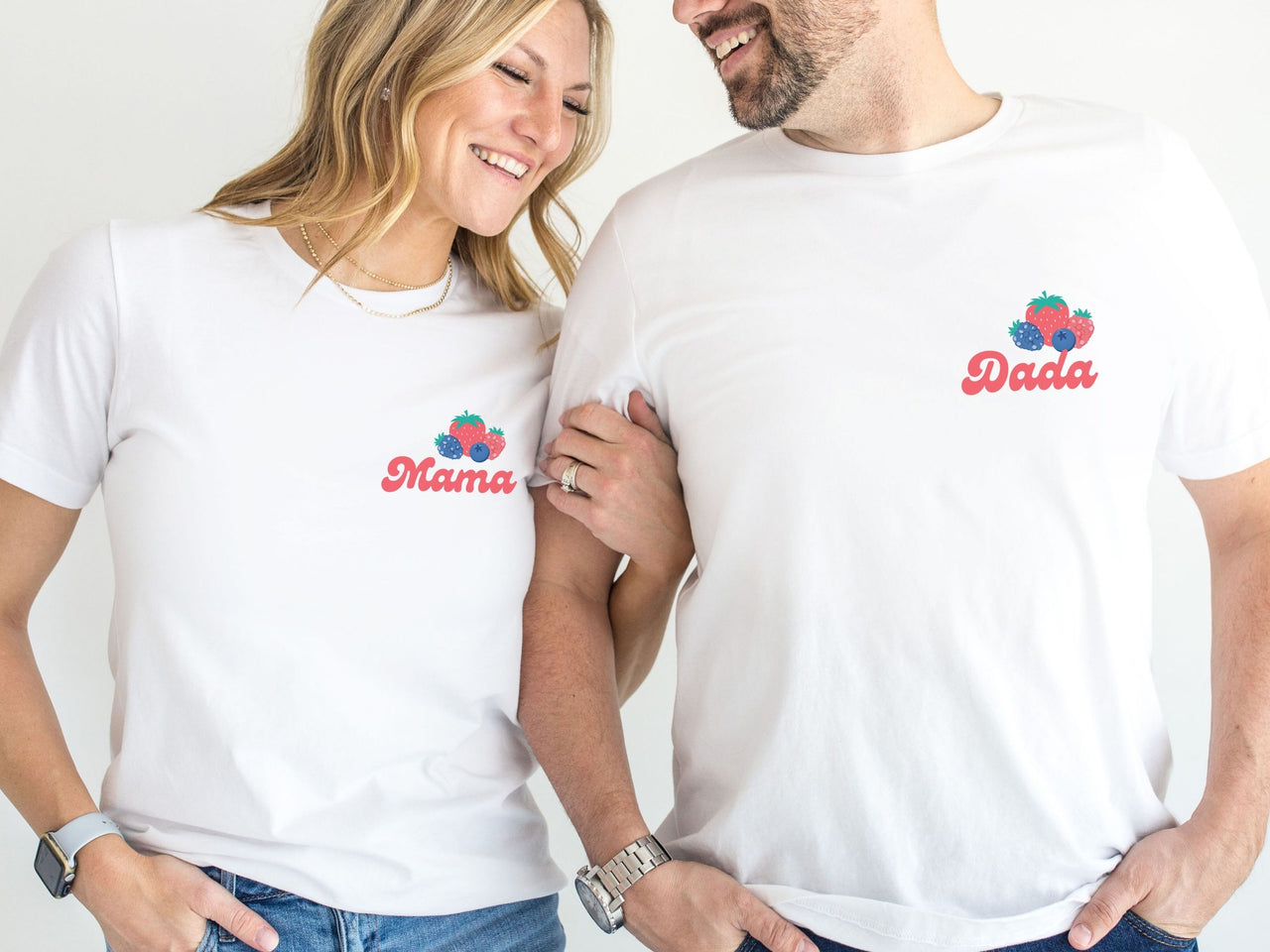 Mixed Berry Pocket Design Mama Dada Matching Tees