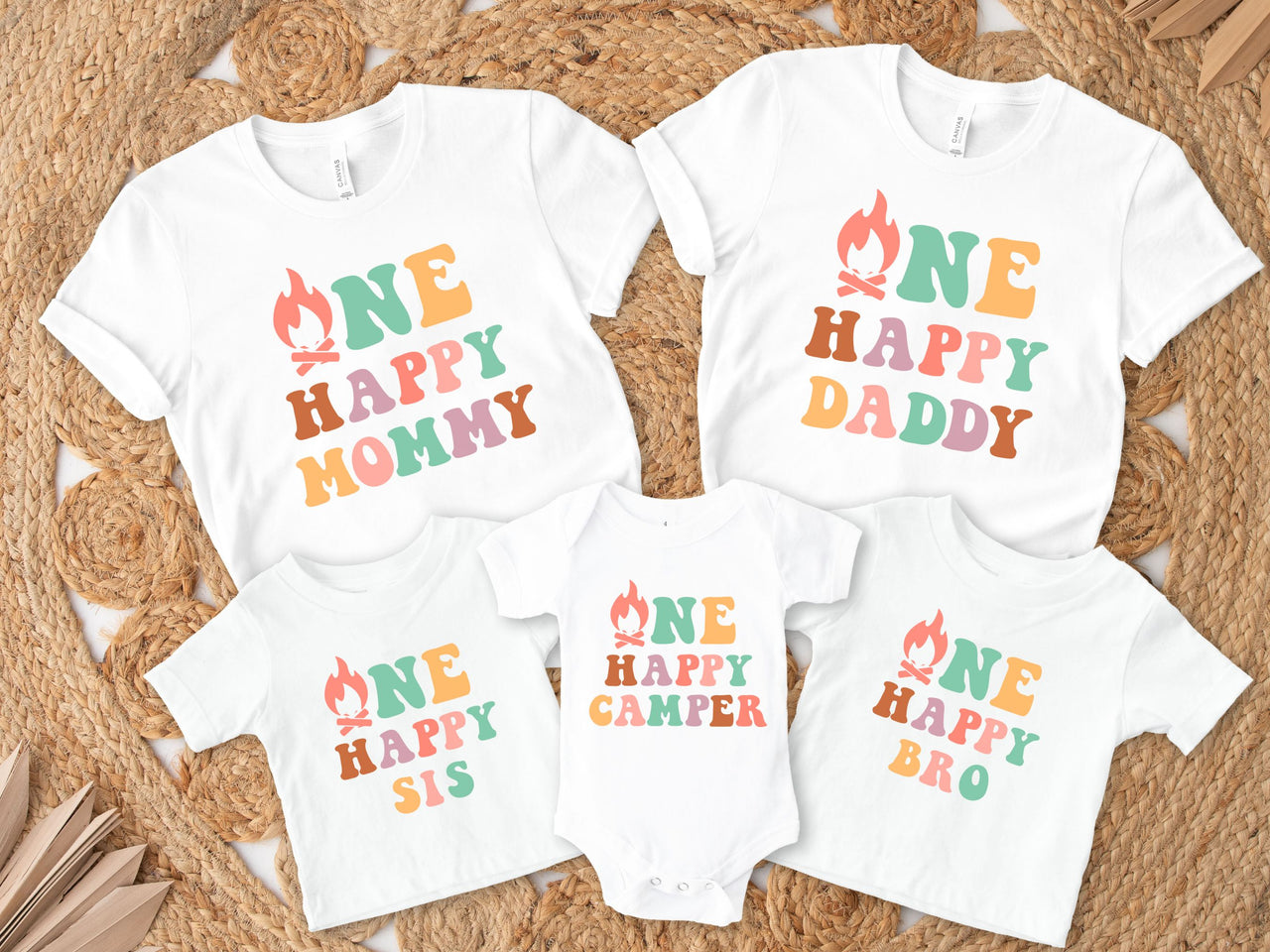 Colorful Campfire Happy Camper Shirts - 1st Birthday