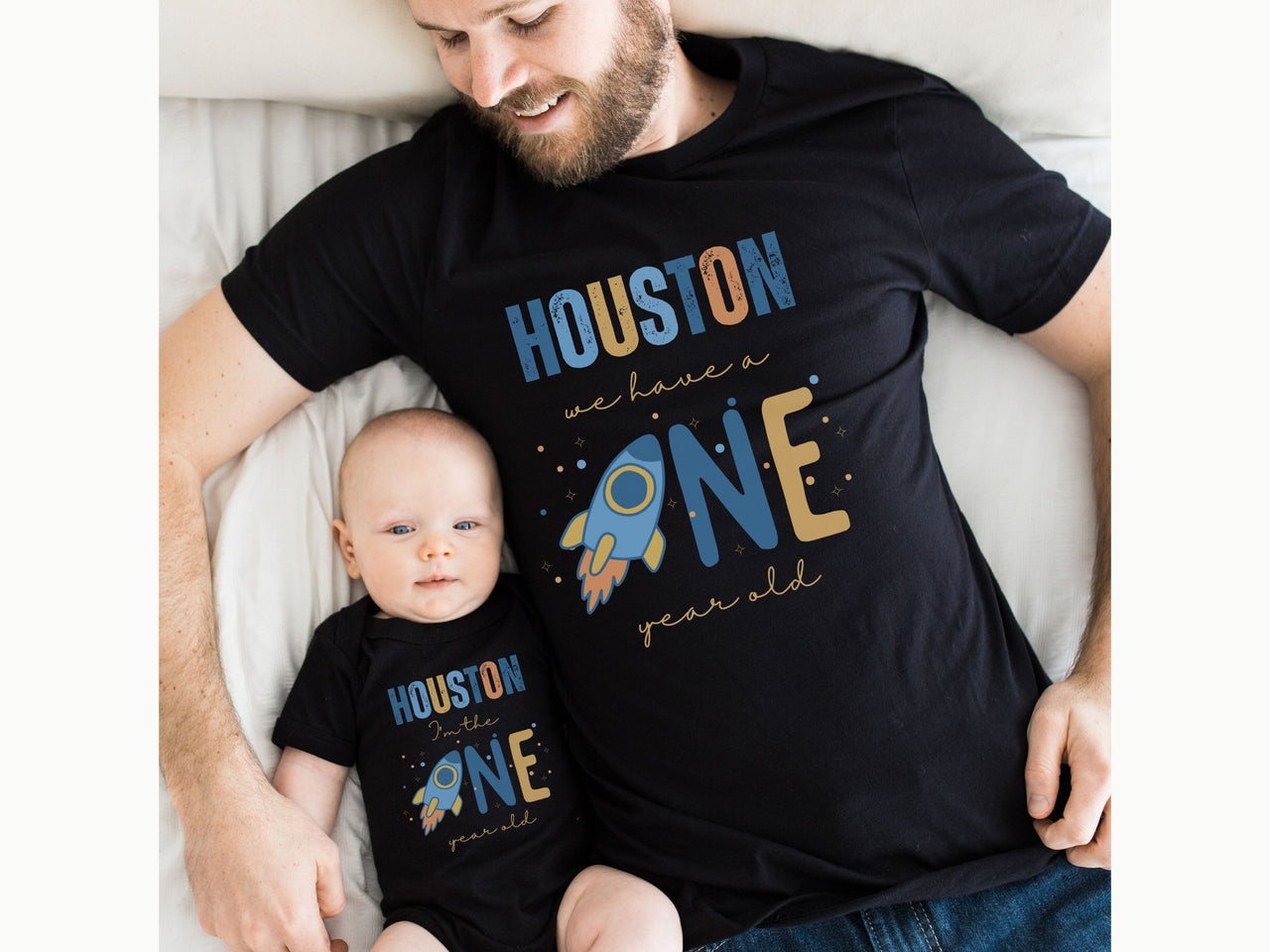 Colorful Houston 1st Birthday Family Matching Shirt